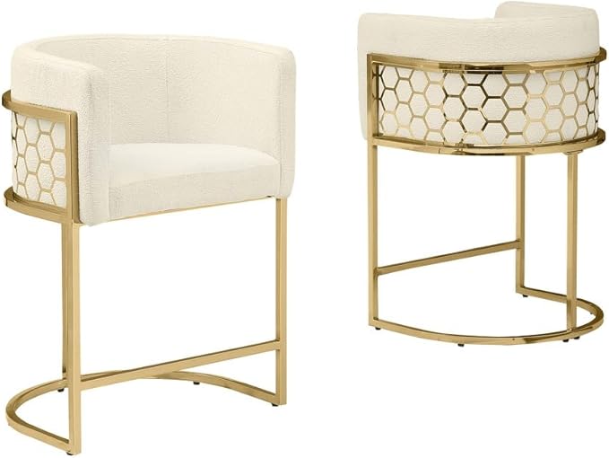 Modern Honeycomb Armchairs with Chrome Base Silver or Gold Frame Options (Teddy Fabric Cream/Gold Counter Height Chair)