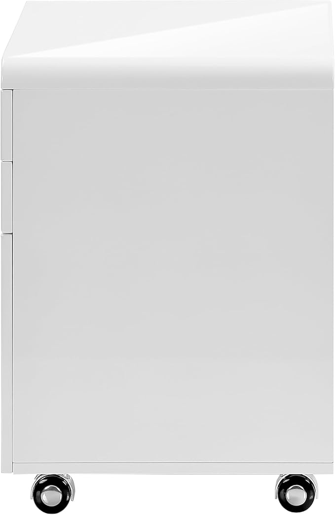 25.25 H White Mobile Filing Cabinet with 3 Drawers 4 Wheels Rectangular MDF Portable Filing Cabinet Modern for Office Study Room