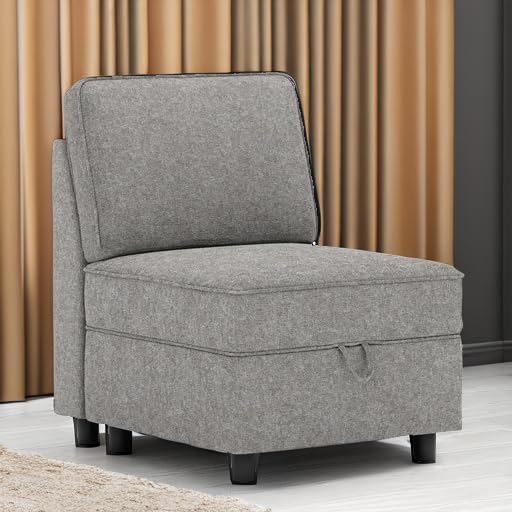 Fabric Middle Module for Modular Sofa Customizable Sectional Sofa Couch Accent Armless Chair with Storage Seat Single SeatGrey