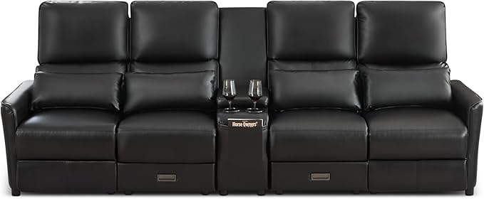 Reclining Loveseat Sofa 4 Seat Manual Recliner Couch with Flip Middle Backrest Console Wall Hugger Storage Drawer &amp Cup Holder for RV &amp Living Room Seating (Black 4 seat &amp Console)