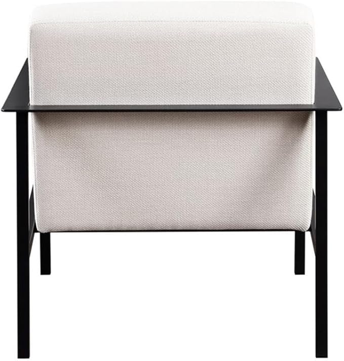 Pemberly Row Accent Chair 28.5 W x 31.75 D x 31 H Black Powder Coated Metal Frame Polyester Oatmeal Cream Upholstery Modern Architectural Design with Floor Glides for Living Room or Office Use
