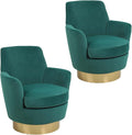 Velvet Swivel Accent Chair Set of 2 Upholstered Barrel Chair with Gold Base Comfy Sherpa Round Boucle Chair 364-degree Swivel Armchair for Living Room Bedroom Lounge Office Nursery Green