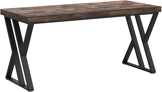 Tribesigns Writing Computer Desk 55 inch Heavy Duty Study Desk with Z-Shaped Metal Leg Modern Simple Home Office Computer Desk Rustic Brown