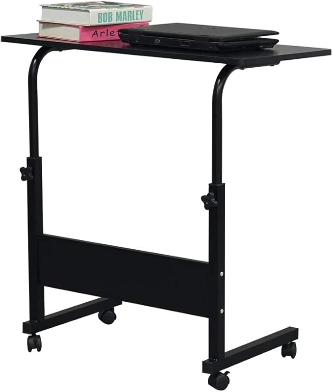 Wooden Adjustable Height Portable Laptop DeskMobile Rolling Computer DeskSofa Bedside Laptop TableHome Office Laptop Workstationwith Wheelsfor Small Spaces Bedroom Apartment (Black)