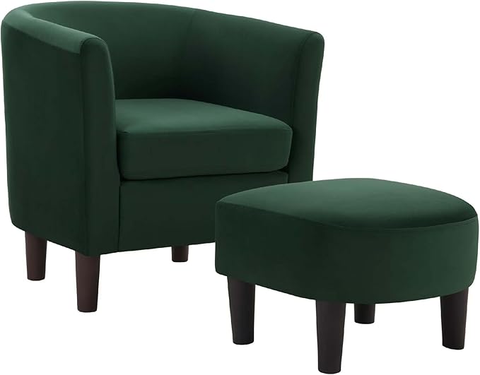 Green Swivel Accent Chair with Ottoman 360° Barrel Chairs with Foot Stool Comfy Reading Chair with Removable Pillow &amp 2 Armrest Covers for Living Room Small Spaces Bedroom (Dark Green)