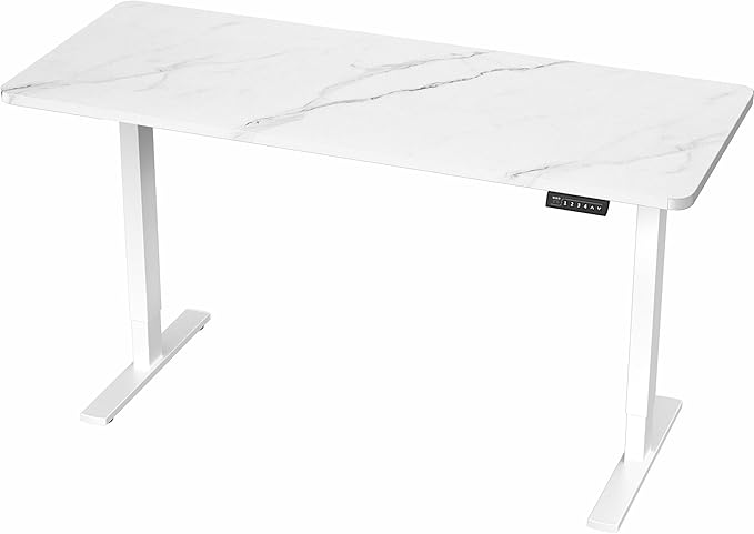 VIVO Electric Dry Erase 60 x 24 in Standing Desk Memory Height Adjustment 1B Series Holds 220 lbs White Marble Pattern Top White Frame DESK-KIT-1W6WM