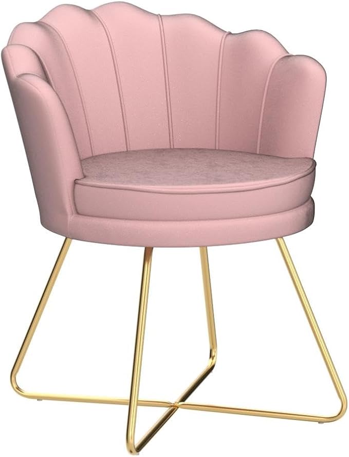 Furniliving Pink Vanity Chairs Velvet Makeup Chair for Bedroom Home Office Desk Chair with Gold Plating Legs Cute Accent Chair for Makeup Room Bedroom Living Room Guest Reception (Velvet Pink)