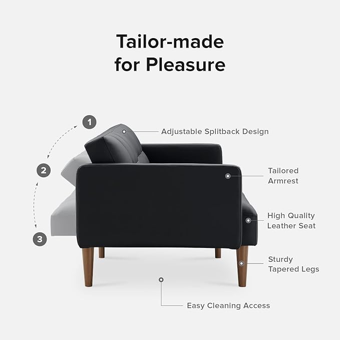 mopio 76.4 Futon Sofa Bed Couch Loveseat Sleeper Sofa Mid Century Modern Futon Couch Sofa Cama Couches for Living Room (Aaron PU Midnight Black)