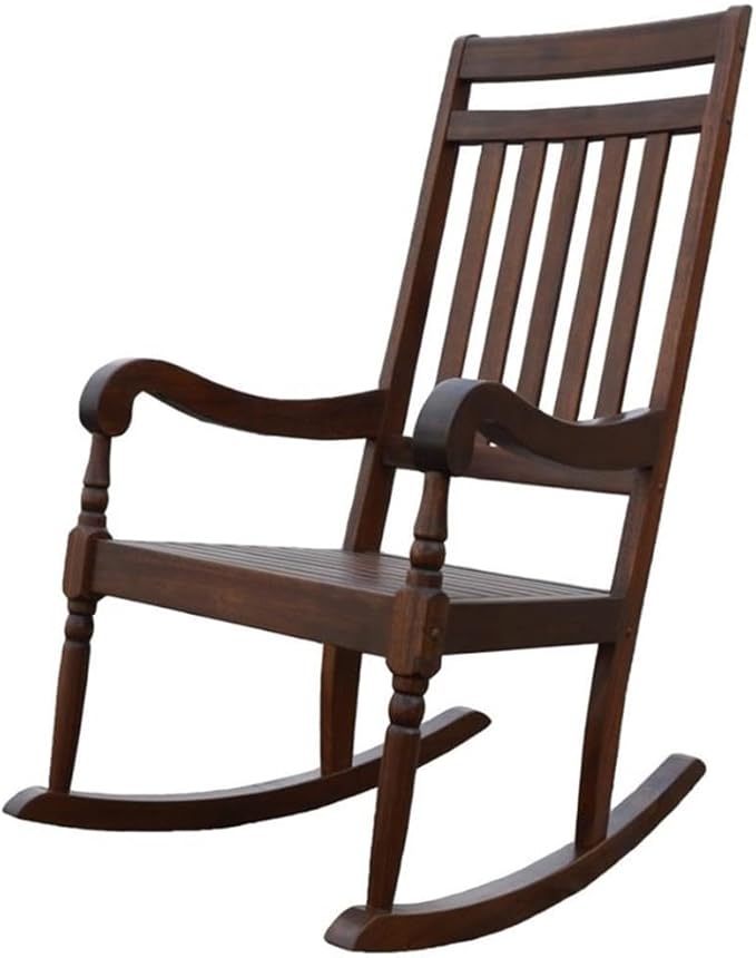 BOWERY HILL Wooden Slat Rocker Solid Hardwood Construction Elm Finish Weatherproof Contoured Back and Arms 36 in D x 23.5 in W x 45 in H Durable Indoor/Outdoor Seating for Living Room or Patio