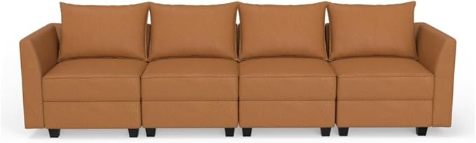 Naomi Home Elizabeth Modern DIY Collection Caramel/Air Leather/4 Piece Modular Sectional