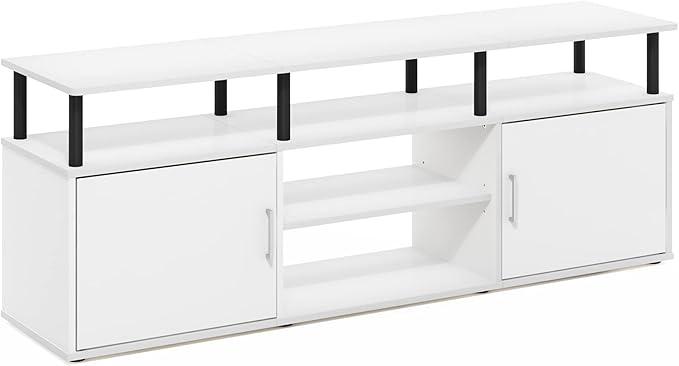 Furinno Jensen Entertainment Center Stand for TV up to 70 Inch Plastic Pole Solid White/Black