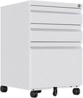 3 Drawer File Cabinet with Wheels Metal Filing Cabinets for Home Office with Lock Under Desk Drawer Organizer Fully Assembled Fits Letter A4 Standard Sizes (White 23.6*15.4*19.7)