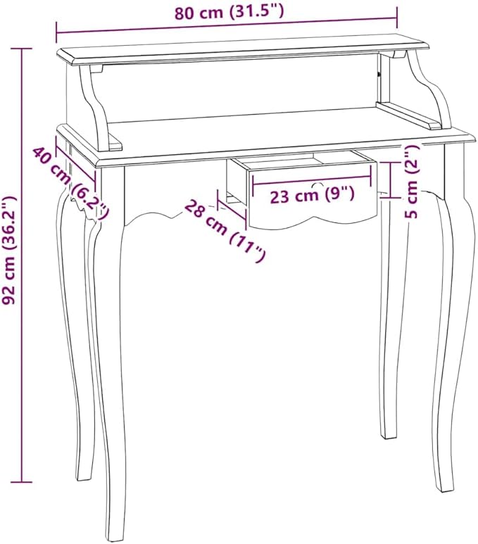 Antique-Style Wooden Writing Computer Desk Home Office Desk Writing Study Table PC Desk Workstation for Bedroom Solid Reclaimed Wood 31.5x15.7x36.2