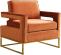 Pemberly Row Modern Velvet Accent Chair 33.5 W x 29.5 D x 35.5 H Cognac Upholstery Gold Stainless Steel Base High-Density Foam Cushion Solid Wood Frame Contemporary Design for Living Room or