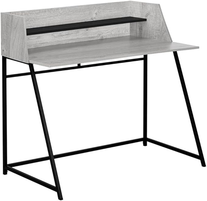 Pemberly Row Computer Desk 48 L Grey Wood-Look Laminate Metal Base with Hutch Storage Shelf Contemporary Design for Home Office or Bedroom