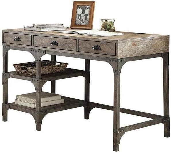 Maykoosh Desk with Drawers Weathered Oak Finish Metal Base - Home Office