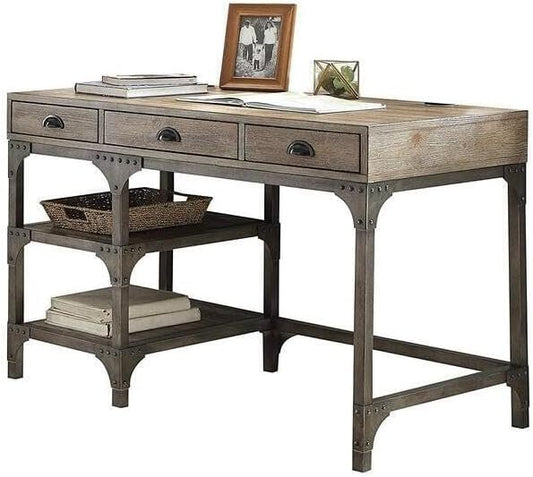 Maykoosh Desk with Drawers Weathered Oak Finish Metal Base - Home Office