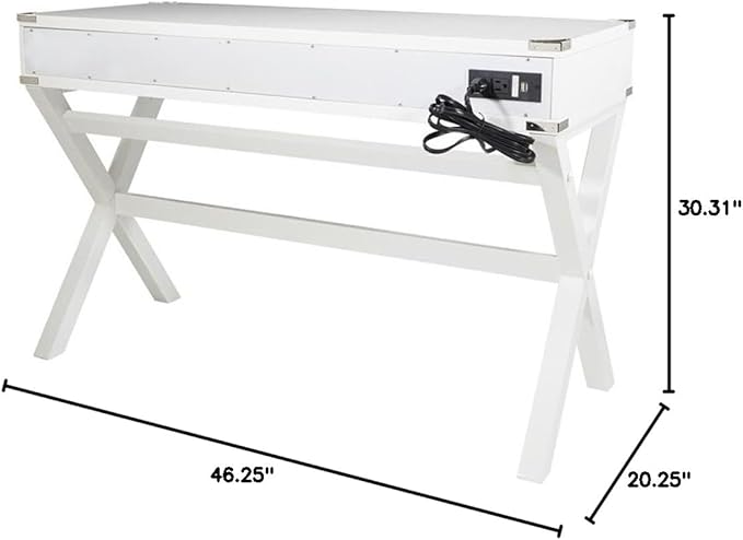 Pemberly Row Contemporary Wood Desk 46 in White Finish Built-in Power Station 3-Drawer Design Semi-Assembled Home Office Writing Desk for Workspace Organization