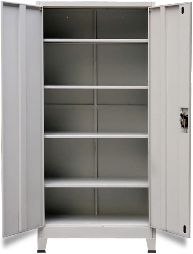 Steel File Cabinet with 2 Doors 35.4x15.7x70.9 Gray Office Storage Cabinet with Adjustable Shelves and Locking System for Home Office Organization