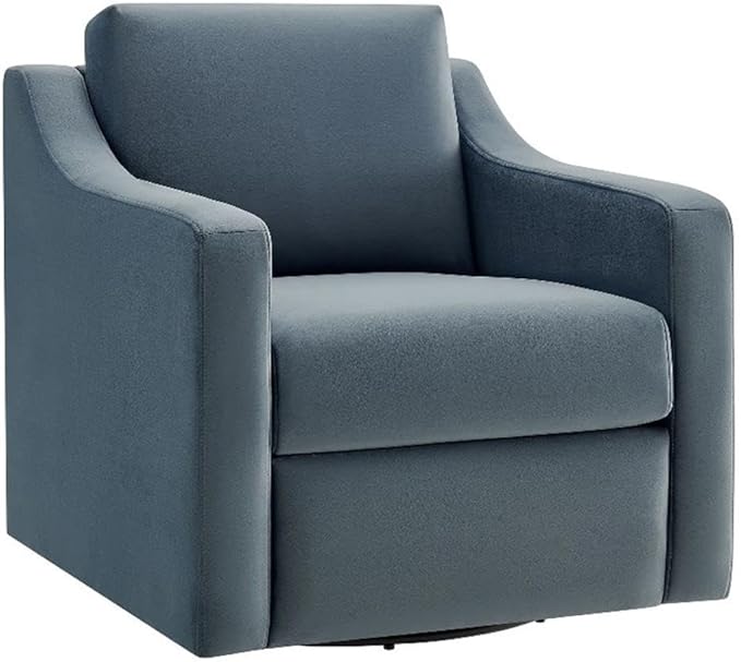Modway Liora Performance Velvet Swivel Accent Chair in Cadet Blue Comfortable Stain-Resistant Velvet Armchair with Curved Armrests for Living Room Bedroom Reading Nook