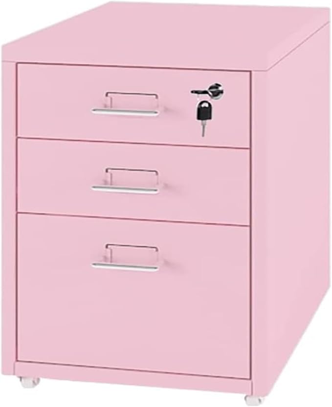 Metal Mobile File Cabinet with Lock Casters - 3 Drawer Under Desk Metal Locker Cabinet for Office Organization