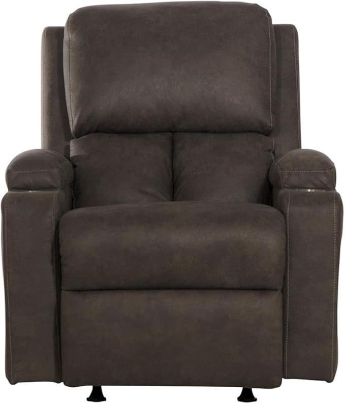 Bowery Hill Rocker Recliner with Cupholders Gray Polyester Fabric 33.5 W x 40 D x 39 H Transitional Style Cool Gel Memory Foam Seating Smooth Rocking Motion Comfortable Home Living Room Chair