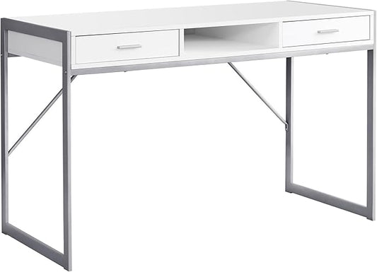 Computer Desk Home Office Laptop Storage Drawers 48 l Work White Laminate Grey Metal Contemporary Modern