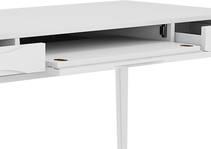 SIMPLIHOME Harper Desk - 60 Inch Wide Solid Wood Writing Desk in White Mid-Century Modern Home Office Computer Table for Workspace or Study with 2 Drawers and Flip-Down Keyboard Tray