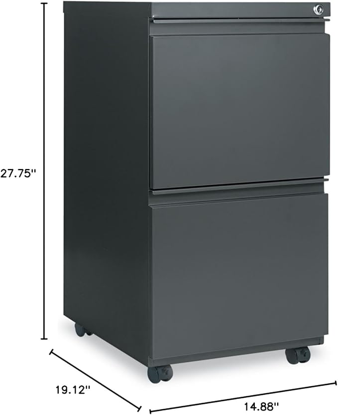 Alera PBFFCH Two-Drawer Metal Pedestal File w/Full-Length Pull 14 7/8w x 19 1/8d Charcoal