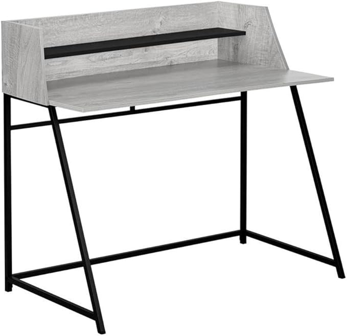 Pemberly Row Computer Desk 48 L Grey Wood-Look Laminate Metal Base with Hutch Storage Shelf Contemporary Design for Home Office or Bedroom