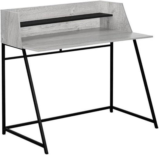 Pemberly Row Computer Desk 48 L Grey Wood-Look Laminate Metal Base with Hutch Storage Shelf Contemporary Design for Home Office or Bedroom