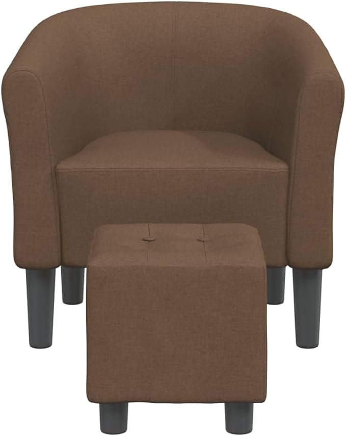 vidaXL Modern Tub Chair with Footstool in Brown Fabric - Comfortable Seating Experience with Thick Padding and Durable Fabric Ideal for Living Room Bedroom Office