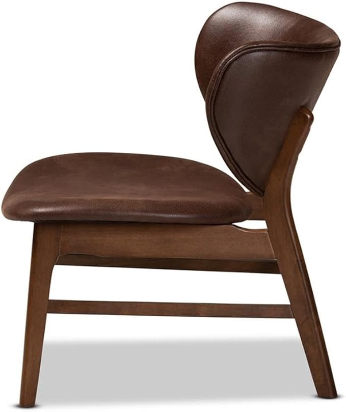 Baxton Studio Marcos Mid-Century Modern Dark Brown Faux Leather Effect and Walnut Brown Finished Wood Living Room Accent Chair