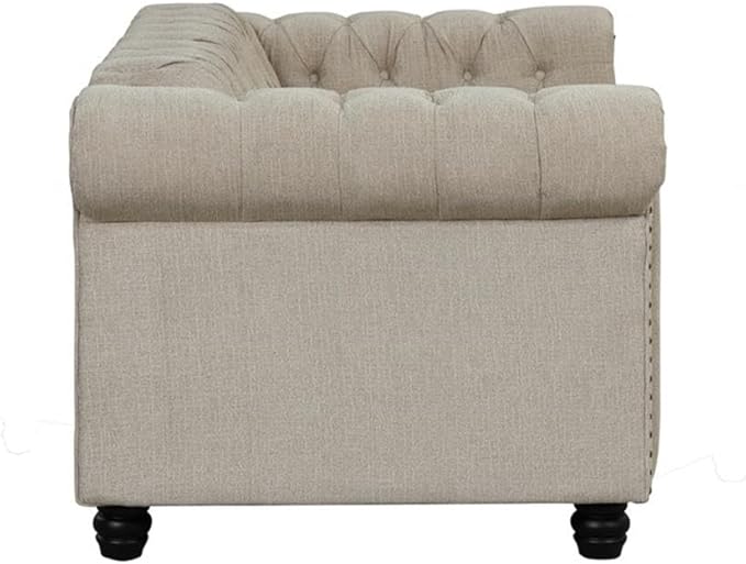 5STARS N&ampR RN Furnishings Chesterfield 81 Button Tufted Linen Fabric Sofa-Beige