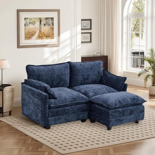 Modular Sectional Cloud Couch 2 Seat Convertible Sectional Couches Sofa with Ottoman Convertible L-Shape Cloud Sectionals Couches for Living Room Apartment Blue