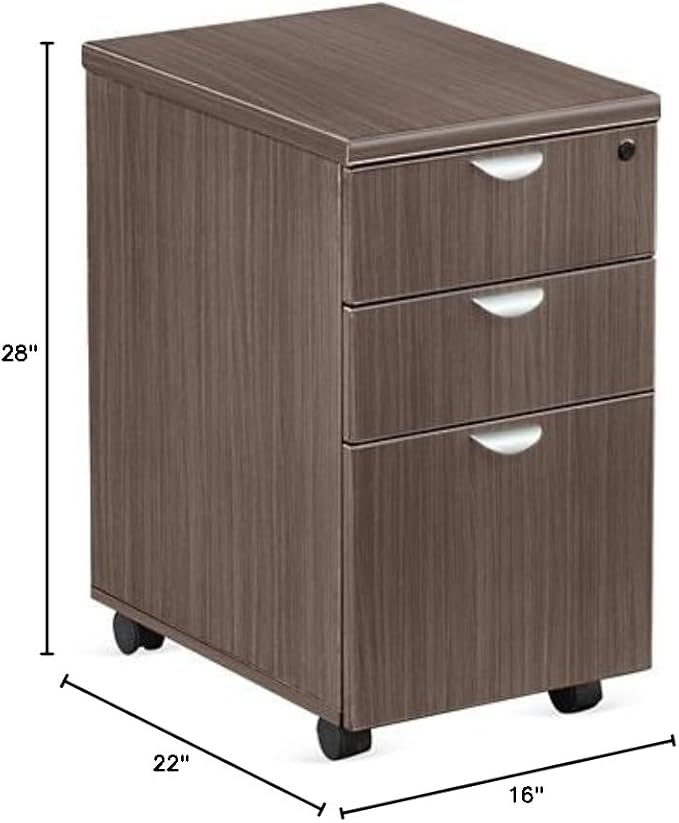NBF Esquire 16 W Office Files Pedestal Cabinet - 3 Drawer File Cabinet with Lock - Mahogany Laminate Office Filing Cabinets - Modern Mobile File Cabinet Document Storage (22 D x 28 H Gray)