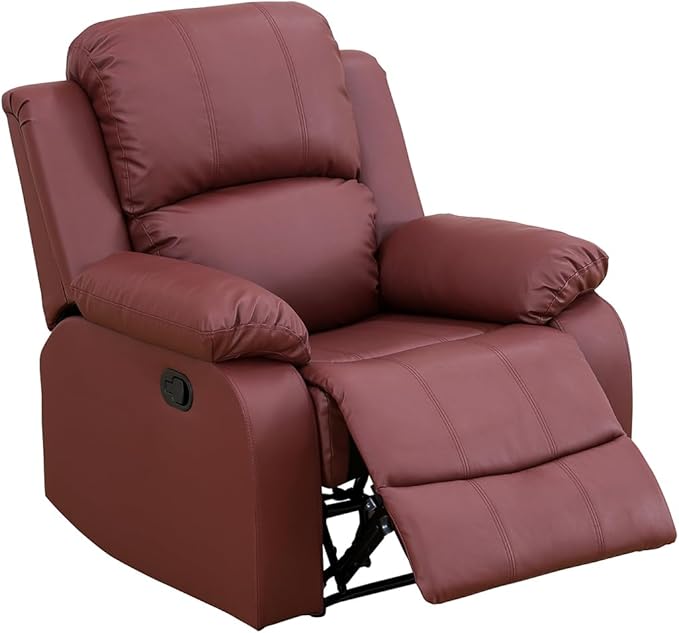 Manual Leather Recliner Chair Sofa for Living Room35 Ergonomic Reclining Chair with 10 Arm/Upholstered Seat/Metal FrameModern Single Couch for Rv Sofa/Home Theater Seating/Office(Red)