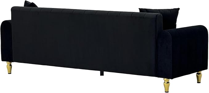 Modern 3-Seaters Velvet Sofa Upholstered Couch with Pillows and Gold Metal Legs for Living Room Office Apartment (Black)
