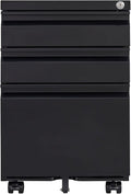 3 Drawer Black File Cabinet with Lock Under Desk Storage Filing Cabinets with Wheels Small Rolling Metal Office Cabinet for Home Office Legal Letter and A4 Files
