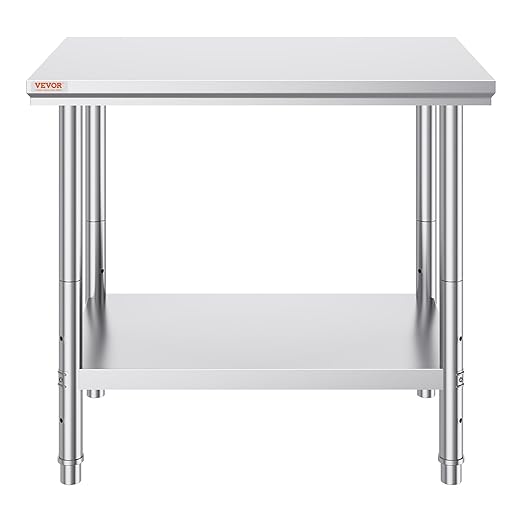 Vevor Stainless Steel 900x600x800 mm Commercial Kitchen Prep &amp Heavy Duty Metal Work Table with Adjustable Feet for Restaurant Home and Hotel : Industrial &amp Scientific