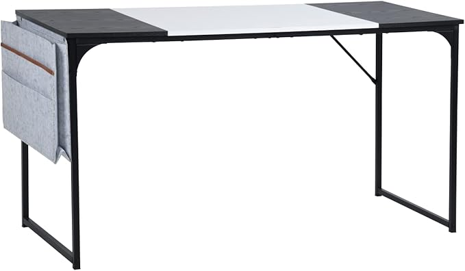 Homy Casa Modern Industrial Computer Desk 55.1 x 23.6 Writing Table White/Black MDF Wood Top Black Steel Frame Simple Assembly Home Office Desk
