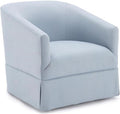 Elm Transitional Woven Polyester Fabric Upholstered Skirted 360-Degree Swivel Accent Chair with Narrow Slope Arm Metal Base in Sky Blue Finish