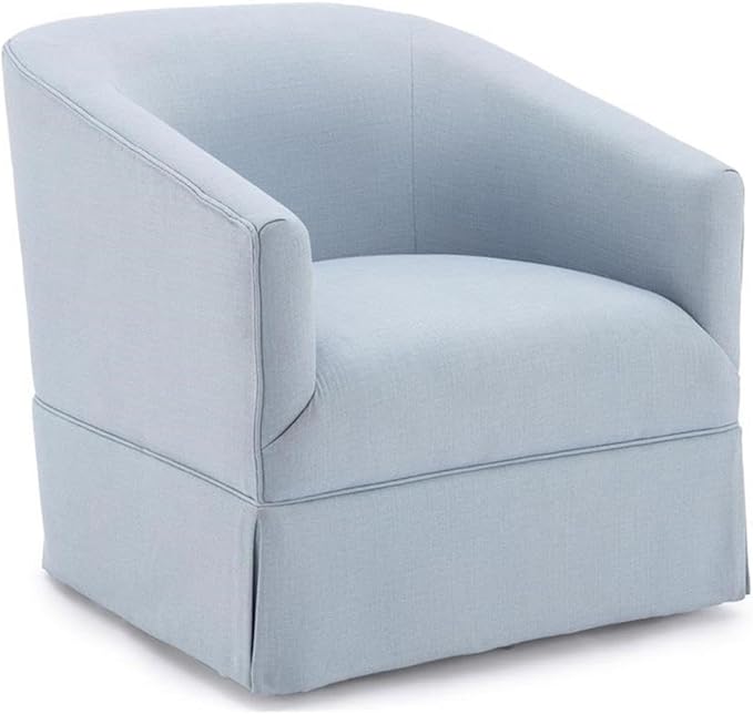 Elm Transitional Woven Polyester Fabric Upholstered Skirted 360-Degree Swivel Accent Chair with Narrow Slope Arm Metal Base in Sky Blue Finish