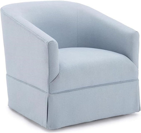 Elm Transitional Woven Polyester Fabric Upholstered Skirted 360-Degree Swivel Accent Chair with Narrow Slope Arm Metal Base in Sky Blue Finish