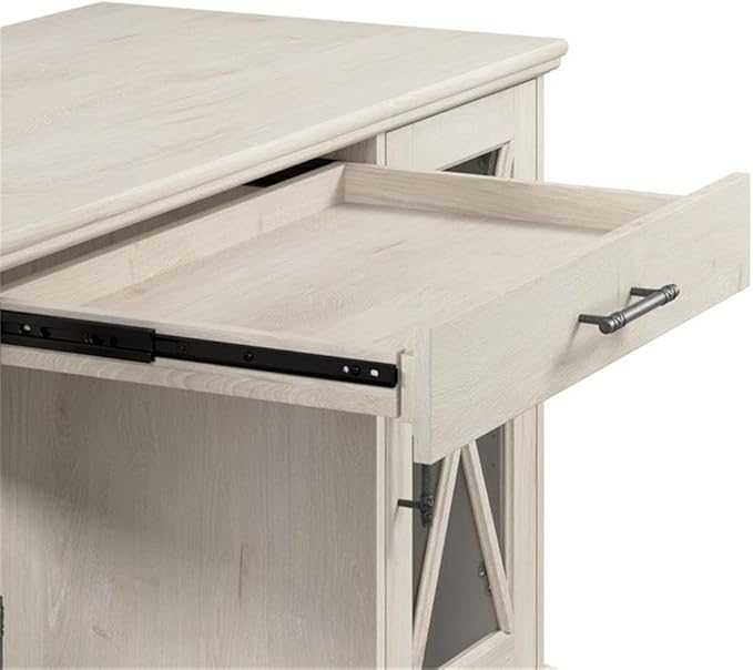 Bush Furniture Lennox 60W Farmhouse Desk with Storage and Keyboard Tray in Linen White Oak | Computer Table for Home Office Workspace