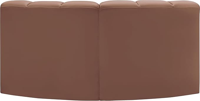 Meridian Furniture 101Cognac-S2B Arc Collection Modern | Contemporary Modular Sofa with Soft Cognac Vegan Leather Deep Channel Tufting Modular Design 60 W x 33 D x 30 H Cognac