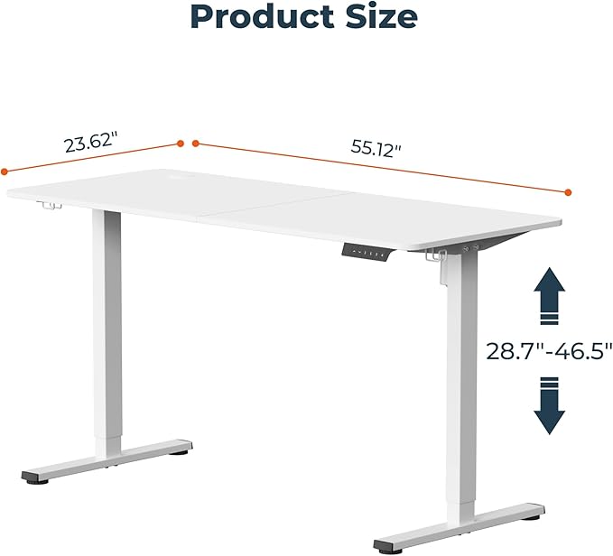 Adjustable Stand Up Desk with Memory Preset 55 x 24 Inch Standing Desks Electric Desk for Home Office with Splice Board (White)
