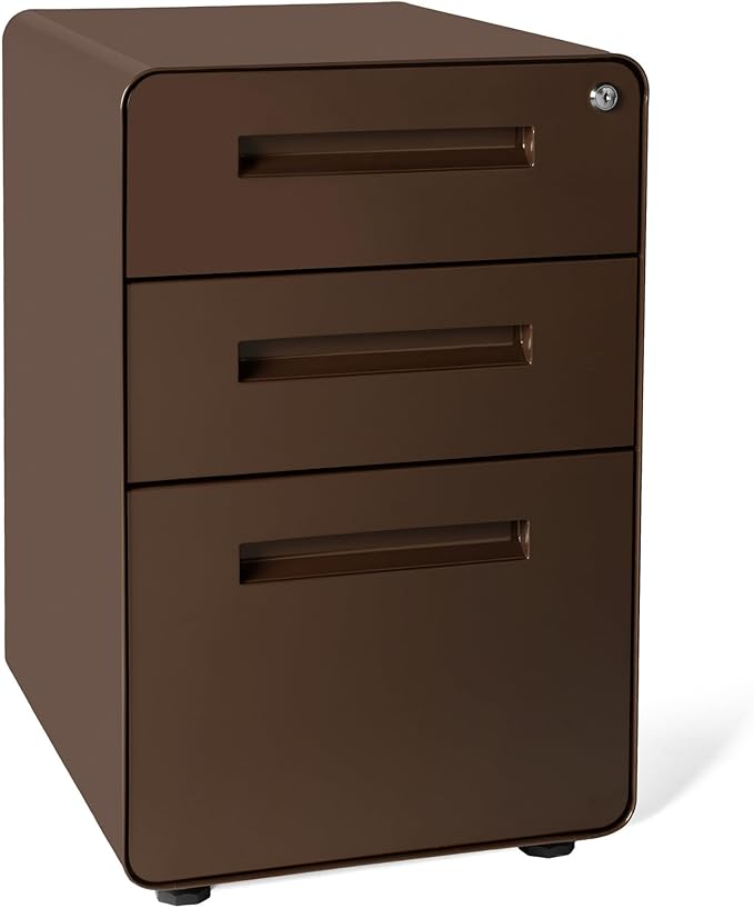 Laura Davidson Furniture Stockpile 3 Drawer File Cabinet with Lock - Under Office Desk Metal Filing Cabinet Legal/Letter File Folders Wheels and Stationary Feet Pre-Assembled Dark Brown
