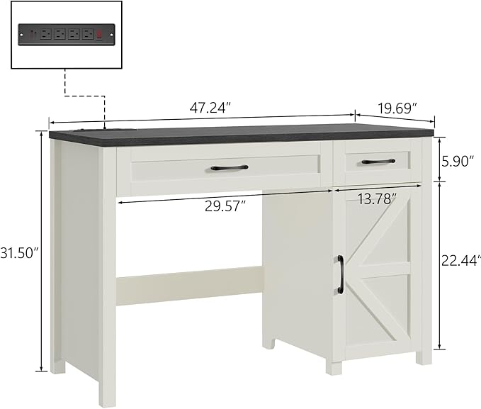 Farmhouse 47 Executive Desk Computer Desk with Drawers and Storage Cabinet Workstation Computer Desk for Home Office Study.