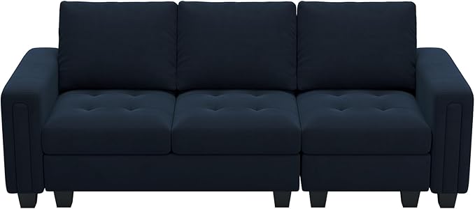 Belffin Velvet Modular Sofa Couch 3 Seater Sofa Couch for Living Room Blue